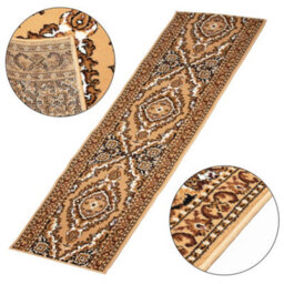 Bravich Beige Traditional Medallion Hard Wearing Runner Mat - Texas - 60X540Cm (2'x18') - thumbnail 7