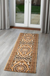 Bravich Beige Traditional Medallion Hard Wearing Runner Mat - Texas - 60X540Cm (2'x18') - thumbnail 4