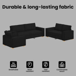 Vidaxl Sofa Set With Cushion 3 Pcs Black 220 X 78 X 84 Cm Fabric - thumbnail 7