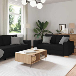 Vidaxl Sofa Set With Cushion 3 Pcs Black 220 X 78 X 84 Cm Fabric - thumbnail 1