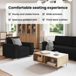 Vidaxl Sofa Set With Cushion 3 Pcs Black 220 X 78 X 84 Cm Fabric - thumbnail 8