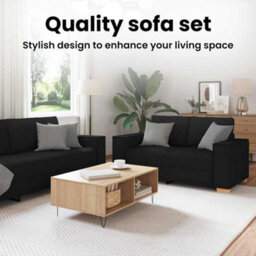 Vidaxl Sofa Set With Cushion 3 Pcs Black 220 X 78 X 84 Cm Fabric - thumbnail 9