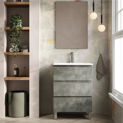Banyetti Vatilla 600mm Floorstanding Vanity Unit With Athena Basin - Cemento Grey - image 1