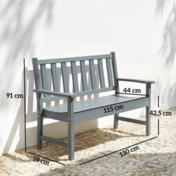 Outsunny 2 Seater Plastic Garden Bench, Outdoor Patio Furniture, Grey - thumbnail 3