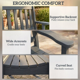 Outsunny 2 Seater Plastic Garden Bench, Outdoor Patio Furniture, Grey - thumbnail 6