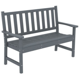 Outsunny 2 Seater Plastic Garden Bench, Outdoor Patio Furniture, Grey - thumbnail 2