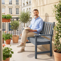 Outsunny 2 Seater Plastic Garden Bench, Outdoor Patio Furniture, Grey - thumbnail 9
