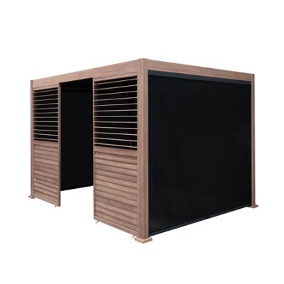 MonsterShop Metal Pergola 3M X 3M Wood Effect With Retractable Blinds & Louvre Side Panels Tilting Canopy Roof Aluminium Outdoor Garden Gazebo - image 1