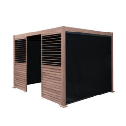 MonsterShop Metal Pergola 3M X 3M Wood Effect With Retractable Blinds & Louvre Side Panels Tilting Canopy Roof Aluminium Outdoor Garden Gazebo - thumbnail 2