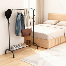 Heavy Duty Clothes Rail Sturdy Metal Garment Rack With 8 Hooks And Bottom Shelf Wardrobe Rail For Bedroom Or Office Black - thumbnail 3