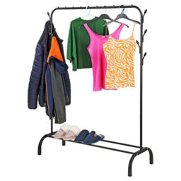 Heavy Duty Clothes Rail Sturdy Metal Garment Rack With 8 Hooks And Bottom Shelf Wardrobe Rail For Bedroom Or Office Black