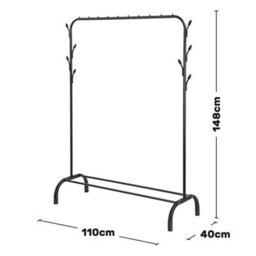 Heavy Duty Clothes Rail Sturdy Metal Garment Rack With 8 Hooks And Bottom Shelf Wardrobe Rail For Bedroom Or Office Black - thumbnail 7
