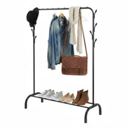 Heavy Duty Clothes Rail Sturdy Metal Garment Rack With 8 Hooks And Bottom Shelf Wardrobe Rail For Bedroom Or Office Black - thumbnail 4