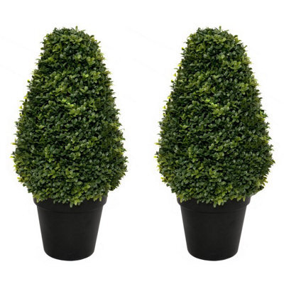GreenBrokers 2 X Artificial Premium Quality Topiary Boxwood Cone Shaped Plants In Black Pots For Indoor Outdoor Decor, Uv Stable (20In/70Cm) - image 1