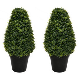 GreenBrokers 2 X Artificial Premium Quality Topiary Boxwood Cone Shaped Plants In Black Pots For Indoor Outdoor Decor, Uv Stable (20In/70Cm)