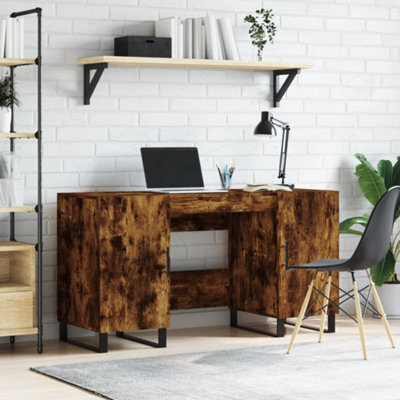 Berkfield Desk Smoked Oak 140X50X75 Cm Engineered Wood - image 1