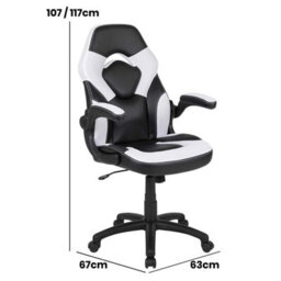 Fwstyle Black & White Faux Leather Racer Style Deluxe Gaming Chair - thumbnail 5