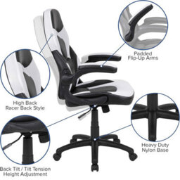Fwstyle Black & White Faux Leather Racer Style Deluxe Gaming Chair - thumbnail 2