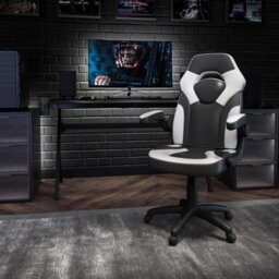 Fwstyle Black & White Faux Leather Racer Style Deluxe Gaming Chair - thumbnail 1