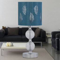 First Choice Lighting Chrome Two Ball Table Lamp With Teal Fern Shade - thumbnail 4
