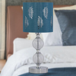 First Choice Lighting Chrome Two Ball Table Lamp With Teal Fern Shade - thumbnail 5