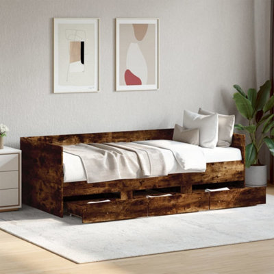 Berkfield Daybed With Drawers Without Mattress Smoked Oak 90X200 Cm - image 1