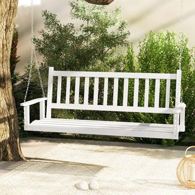 Costway 3-Person Porch Hanging Swing Chair Wooden Garden Swing Bench With Slatted Back - image 1