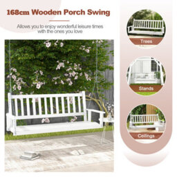 Costway 3-Person Porch Hanging Swing Chair Wooden Garden Swing Bench With Slatted Back - thumbnail 9