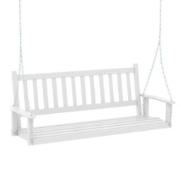 Costway 3-Person Porch Hanging Swing Chair Wooden Garden Swing Bench With Slatted Back - thumbnail 2