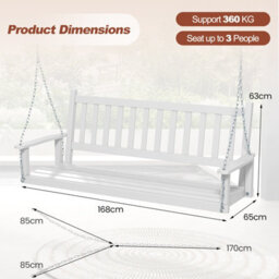 Costway 3-Person Porch Hanging Swing Chair Wooden Garden Swing Bench With Slatted Back - thumbnail 3