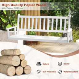 Costway 3-Person Porch Hanging Swing Chair Wooden Garden Swing Bench With Slatted Back - thumbnail 6