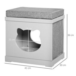 Pawhut Cat House Bed Kitten Cave Cube Indoor W/soft Cushion Sisal Scratching Pad - thumbnail 3