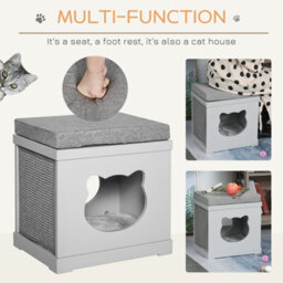 Pawhut Cat House Bed Kitten Cave Cube Indoor W/soft Cushion Sisal Scratching Pad - thumbnail 4