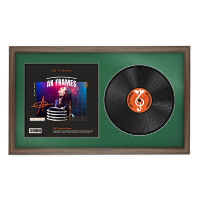 "30X17"" Walnut Sleek Vinyl Record Frame With Emerald Mount For 12 Inch Lp Album Cover & Disc - Ak Frames" - image 1