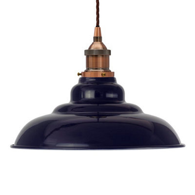 Navy Blue St Edmund's Painted Dome Pendant Light With Antique Copper Lamp Holder And Brown Twisted Cable - Se Home - image 1