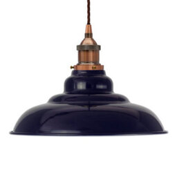 Navy Blue St Edmund's Painted Dome Pendant Light With Antique Copper Lamp Holder And Brown Twisted Cable - Se Home - thumbnail 1
