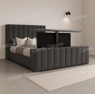 Comfy Deluxe 5Ft Kingsize Grey Plush Tv Bed Frame Only