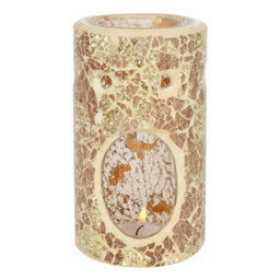 Gold Glass Pillar Shaped Oil, Wax Melt Burner. Mirrored Crackle Effect. H14.5 Cm - thumbnail 2