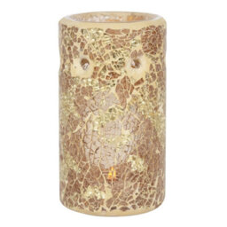 Gold Glass Pillar Shaped Oil, Wax Melt Burner. Mirrored Crackle Effect. H14.5 Cm - thumbnail 3