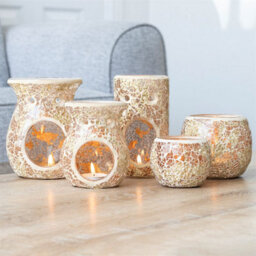 Gold Glass Pillar Shaped Oil, Wax Melt Burner. Mirrored Crackle Effect. H14.5 Cm - thumbnail 5