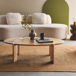 Sweeek - Oval Solid Mango Wood Coffee Table Reva Natural 120X65X36 Cm - thumbnail 1