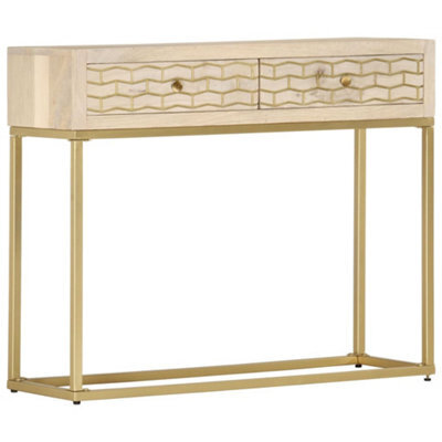 Berkfield Console Table Gold 90X30X75 Cm Solid Mango Wood - image 1