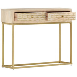 Berkfield Console Table Gold 90X30X75 Cm Solid Mango Wood - thumbnail 2
