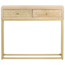 Berkfield Console Table Gold 90X30X75 Cm Solid Mango Wood - thumbnail 3