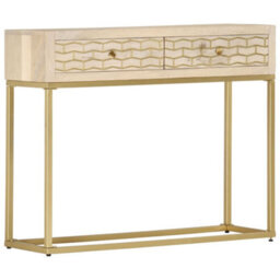 Berkfield Console Table Gold 90X30X75 Cm Solid Mango Wood