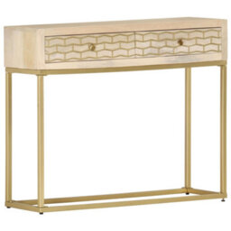 Berkfield Console Table Gold 90X30X75 Cm Solid Mango Wood - thumbnail 8