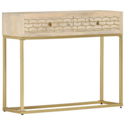 Berkfield Console Table Gold 90X30X75 Cm Solid Mango Wood - thumbnail 9