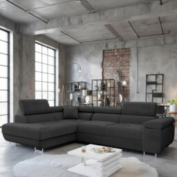 Torezio Corner Sofa Bed With Adjustable Headrests Sleeping Function Storage Upholstered Back 274X203X90 Black Left