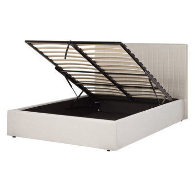 Beliani Ottoman Bed Fabric Vion 140 X 200 Cm (Eu Double) Light Beige - image 1