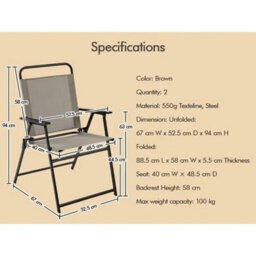 Brown 4Pcs Outdoor/ Patio/ Garden/ Backyard Texteline Foldable Dining Chairs - thumbnail 2